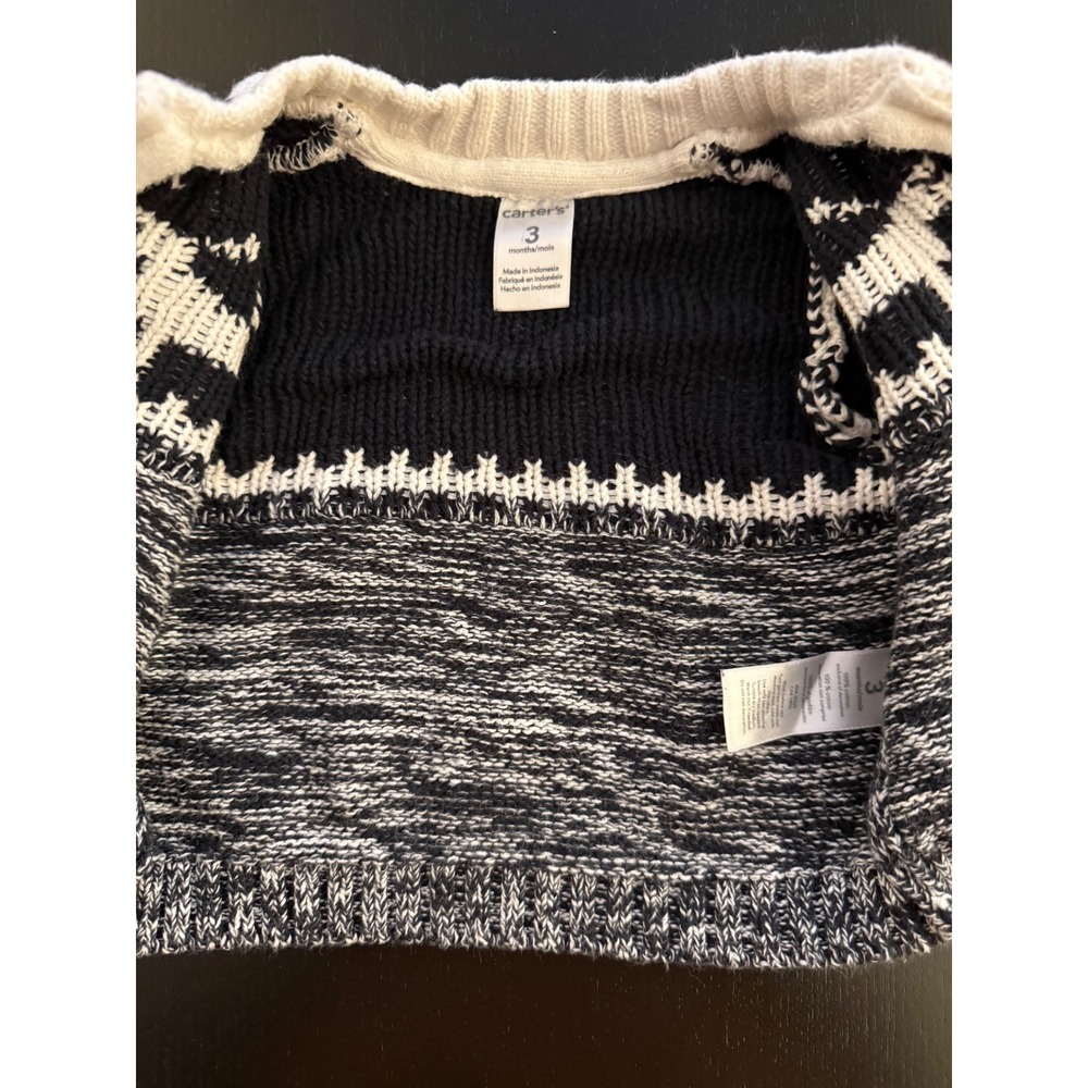 Carter's Baby Moose Sweater Size 3 Months Cream/Black Full-Zip Winter - Picture 6 of 7